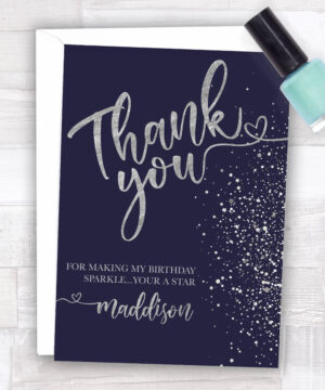 Blue and Silver Sparkle Thank You Cards