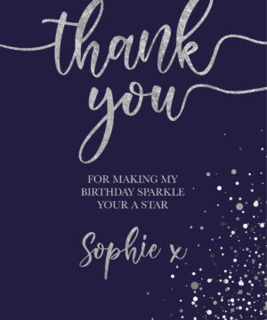 Blue and Silver Sparkle Script Thank You Cards