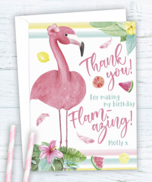 Tropical Flamingo Party Thank You Cards
