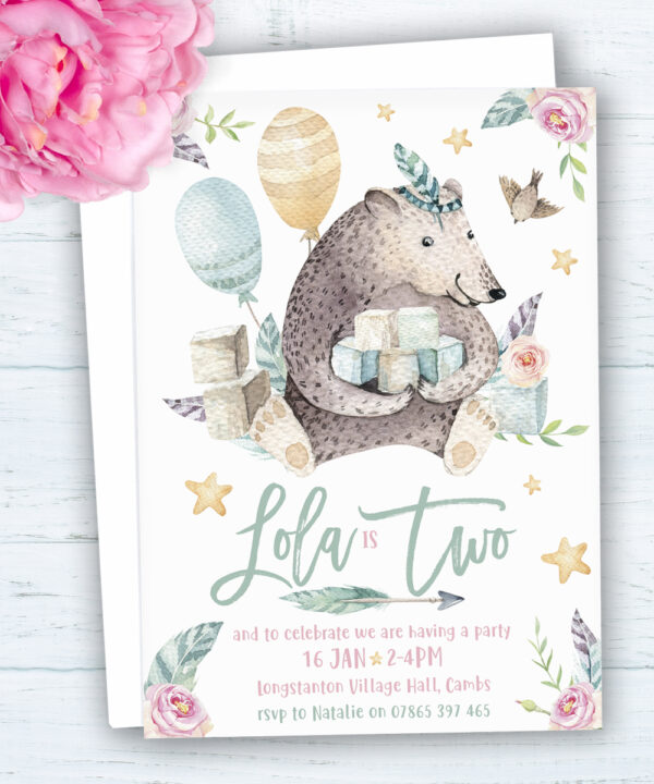 Bear and Balloons Party Invitation