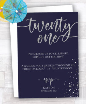 Blue and Silver Sparkle Script Party Invitations