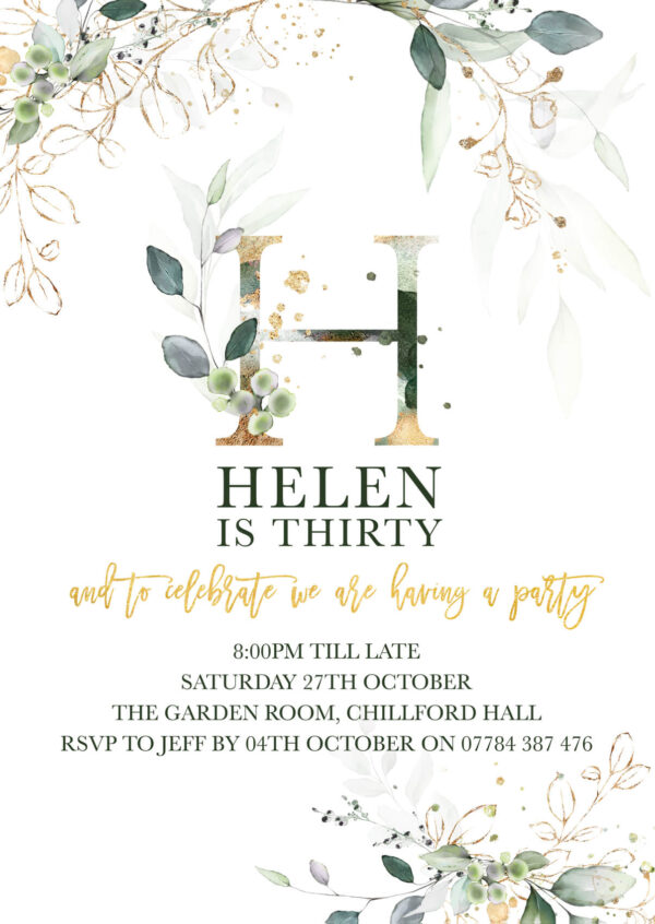 Central Botanical Gold Party Invitations