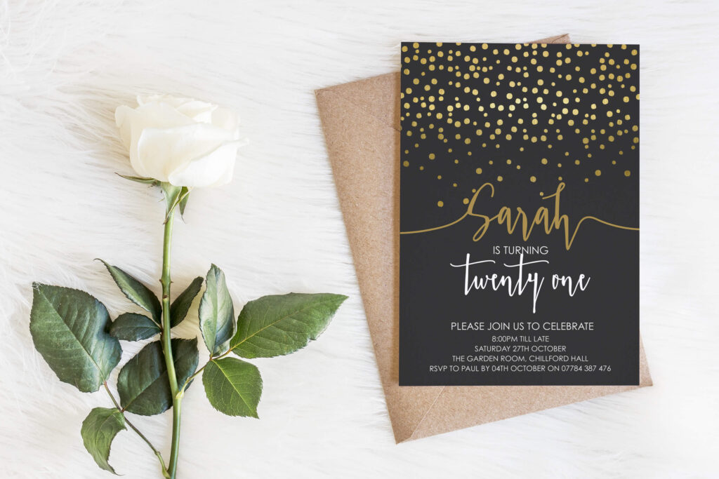 Gold and Grey Confetti Party Invitations Party Doodle