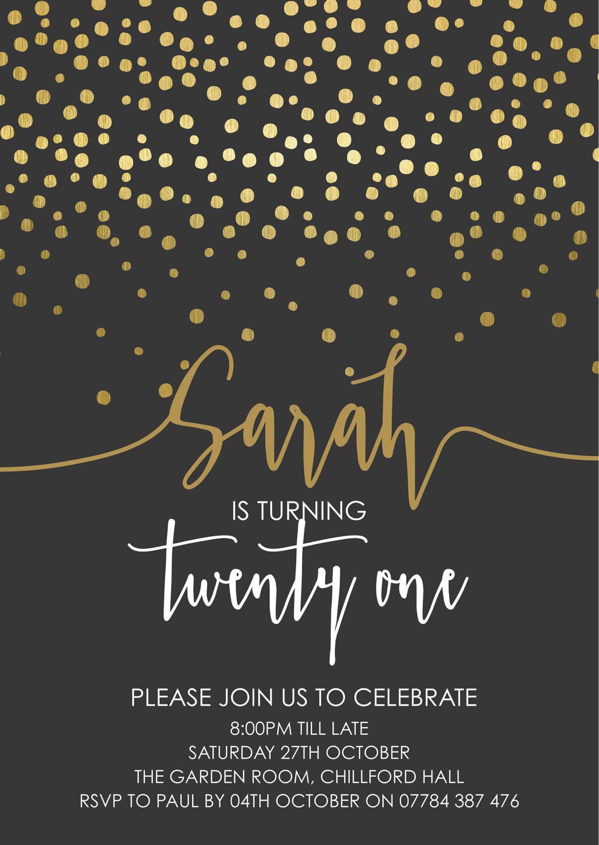 Gold and Grey Confetti Party Invitations – Party Doodle