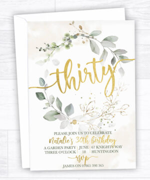 Gold Botanical Wreath Party Invitations