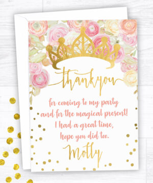 Princess Crown Party Thank You Cards