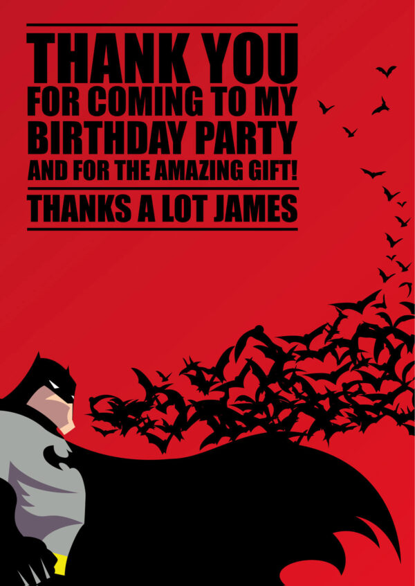 Red Batman Party Thank You Cards