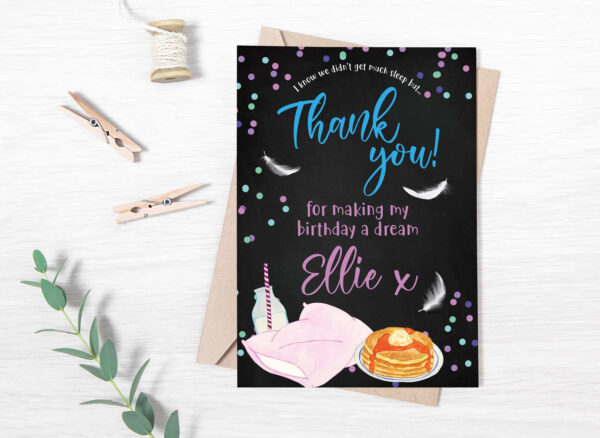 Sleepover Chalkboard Party Thank You Cards