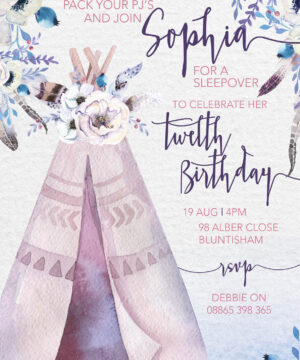 Sleepy Teepee Party Invitations