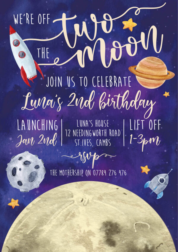 Two the Moon Party Invitations