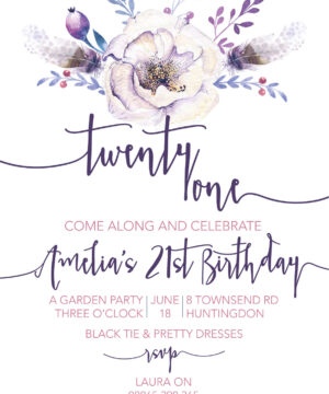 Purple Boho Floral Party Invitations