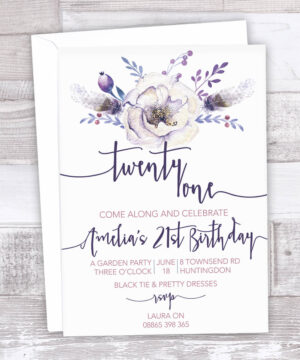Purple Boho Floral Party Invitations