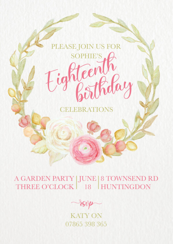 Watercolour Wreath Party Invitations