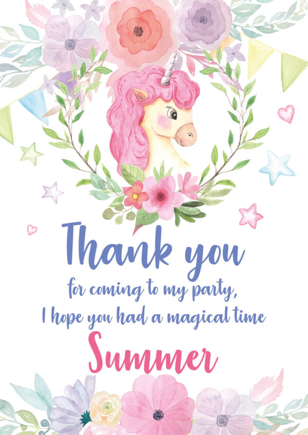 Watercolour Unicorn Party Thank You Cards