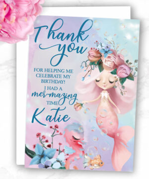 Watercolour Mermaid Party Thank You Cards
