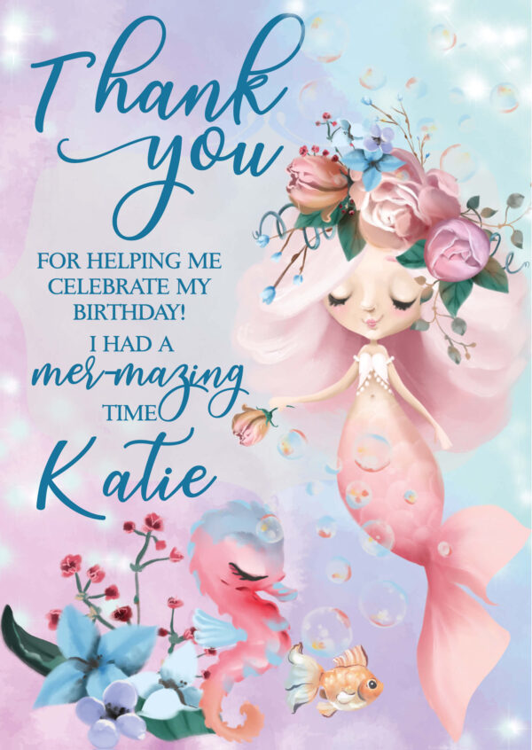 Watercolour Mermaid Party Thank You Cards